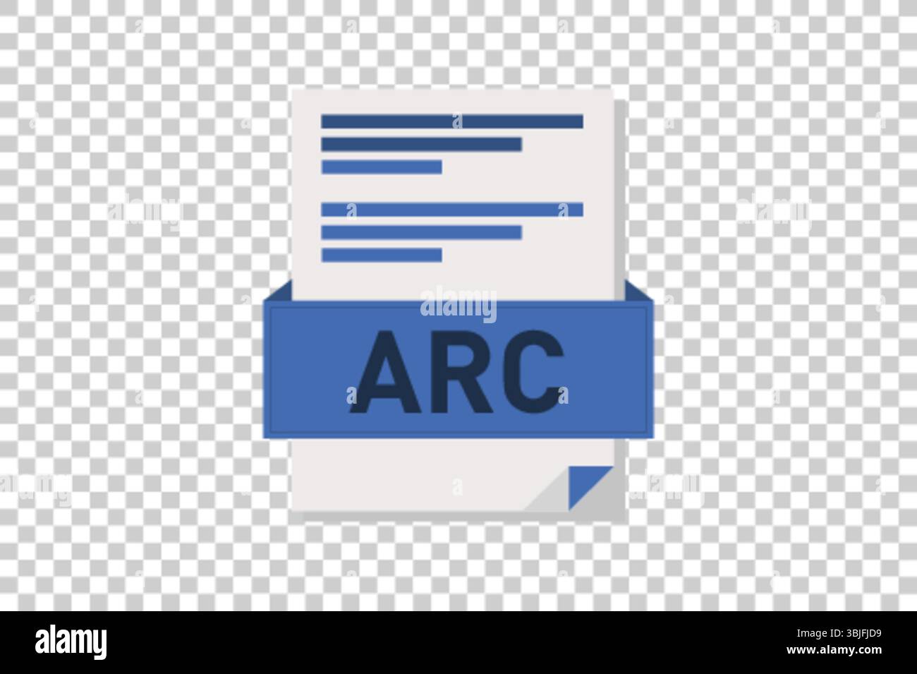 Vector illustration of ARC document icon on transparent background symbolizing document format or type Stock Vector