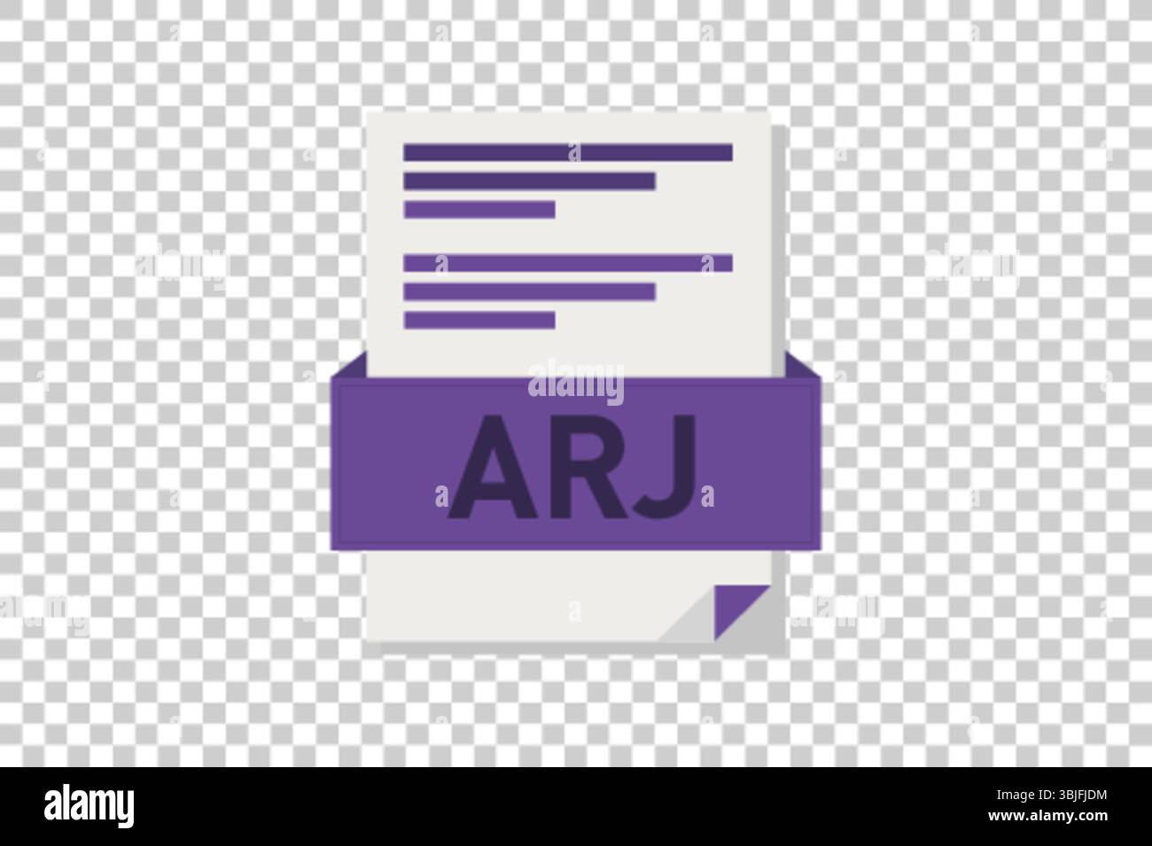 Vector illustration of ARJ document icon on transparent background ...
