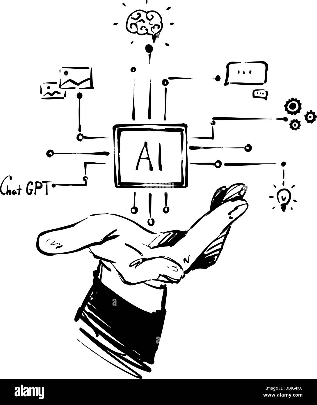 A hand gently holding an advanced AI interface, symbolizing the essential connection and communication in technology Stock Photo