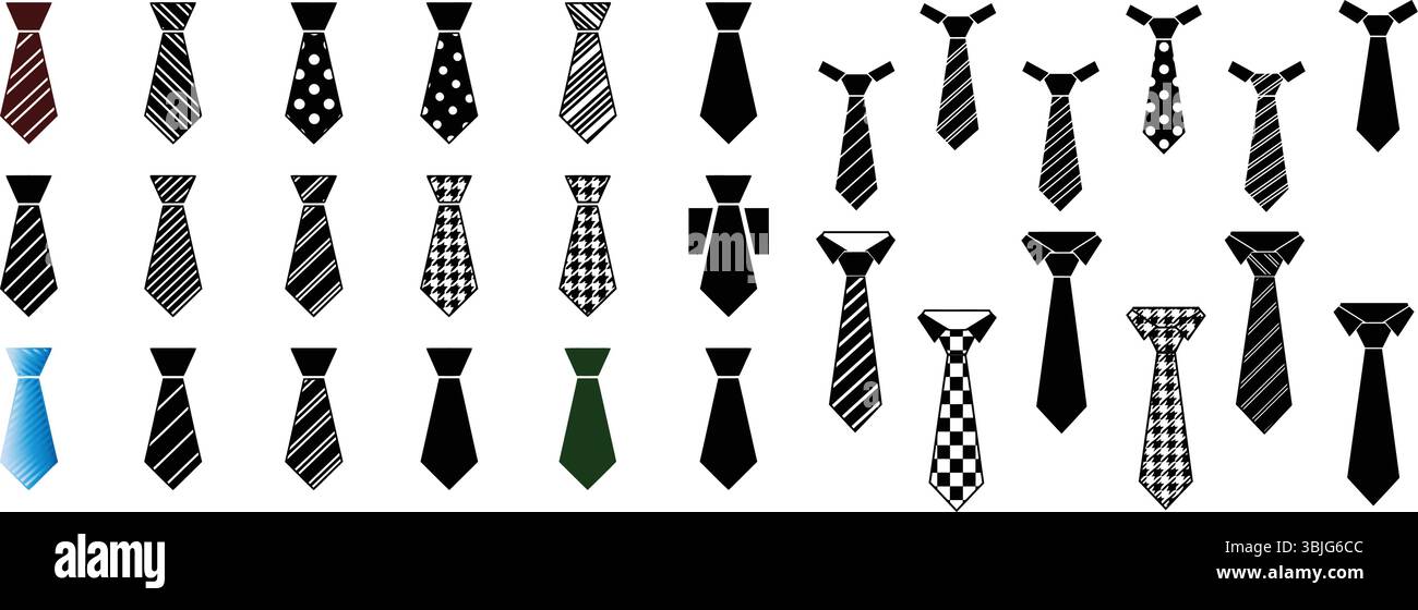 Vector Necktie Icon Collection with Various Classic Patterns Stock Vector