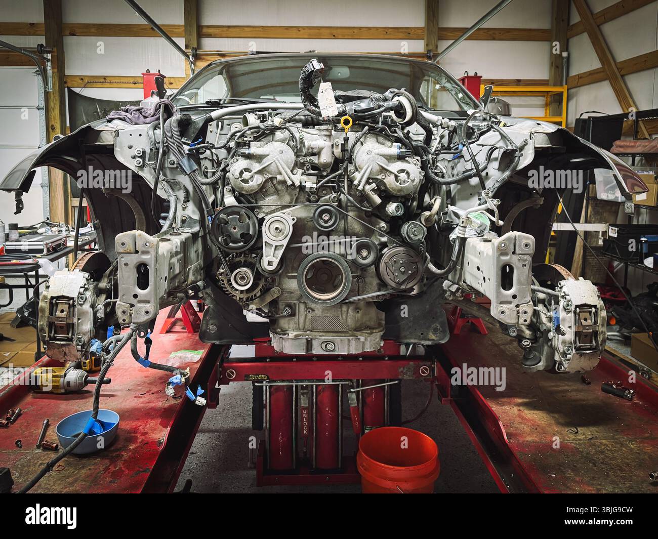 Close-up of an exposed vehicle Engine in a repair garage Stock Photo ...