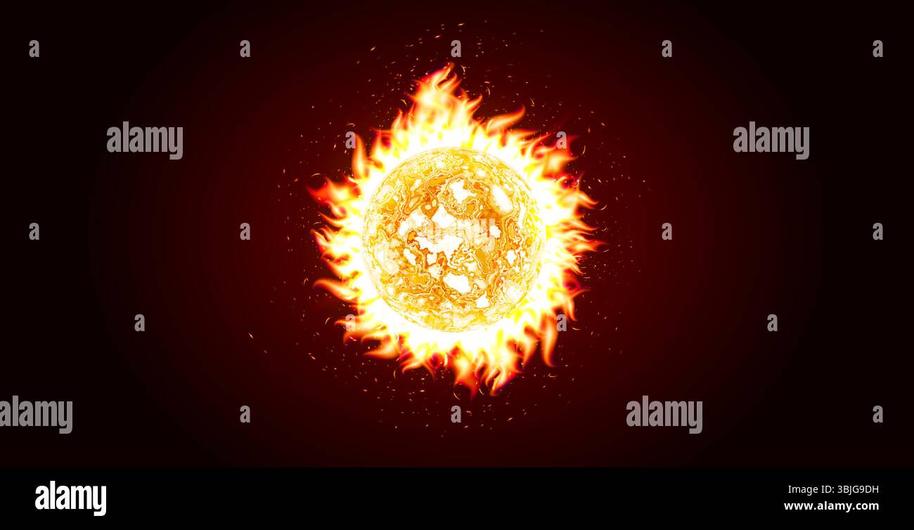 Fiery sphere with solar explosion energy, glowing plasma, cosmic danger ...