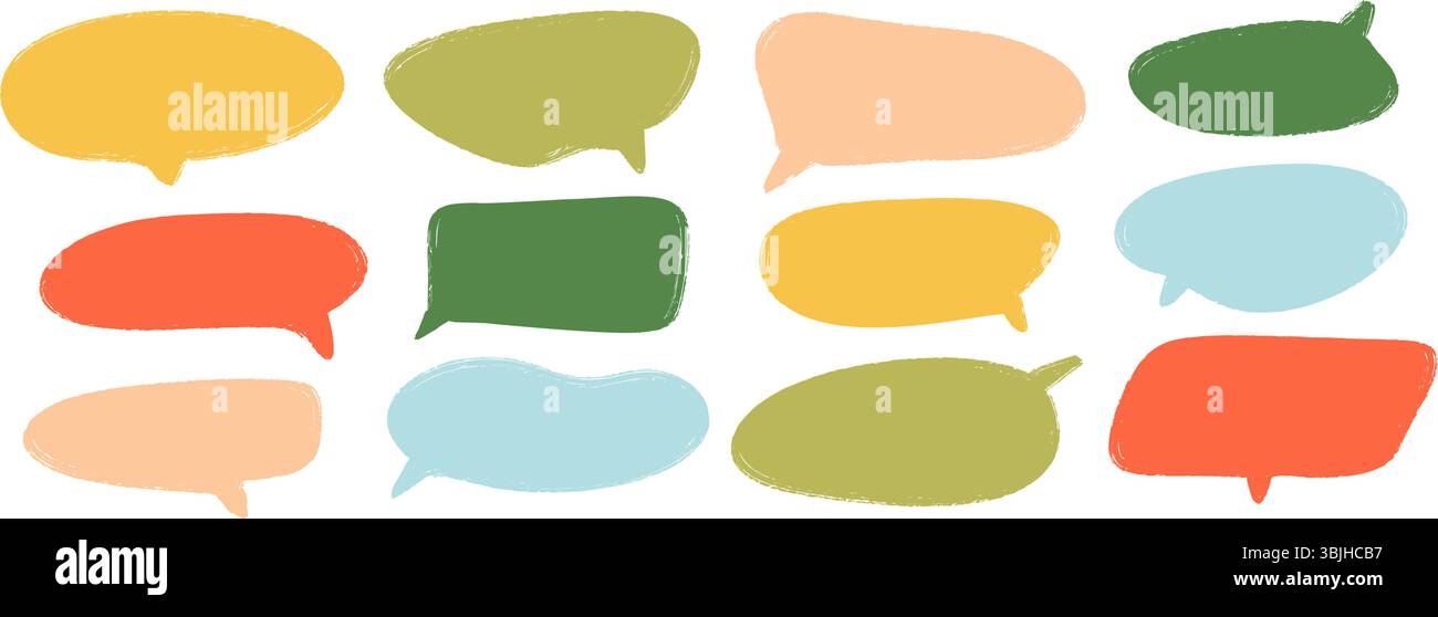 Colored hand drawn speech bubble collection. Doodled dialog box set ...