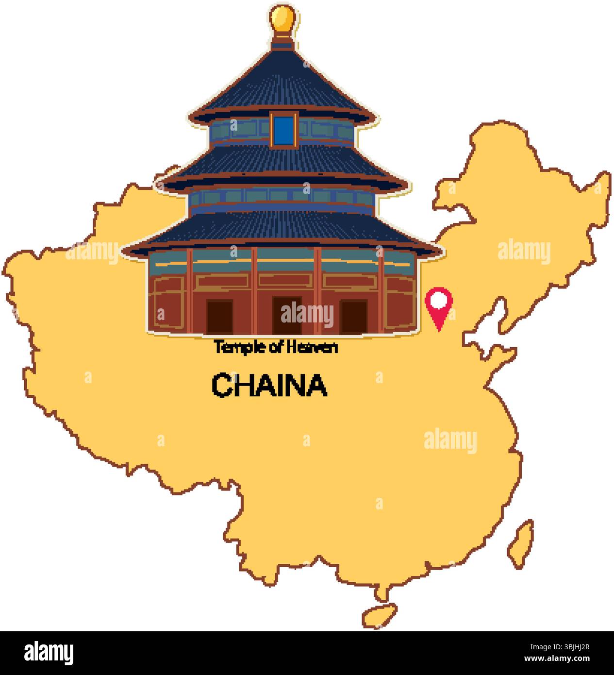 Vector illustration of the Temple of Heaven placed on a simplified map ...