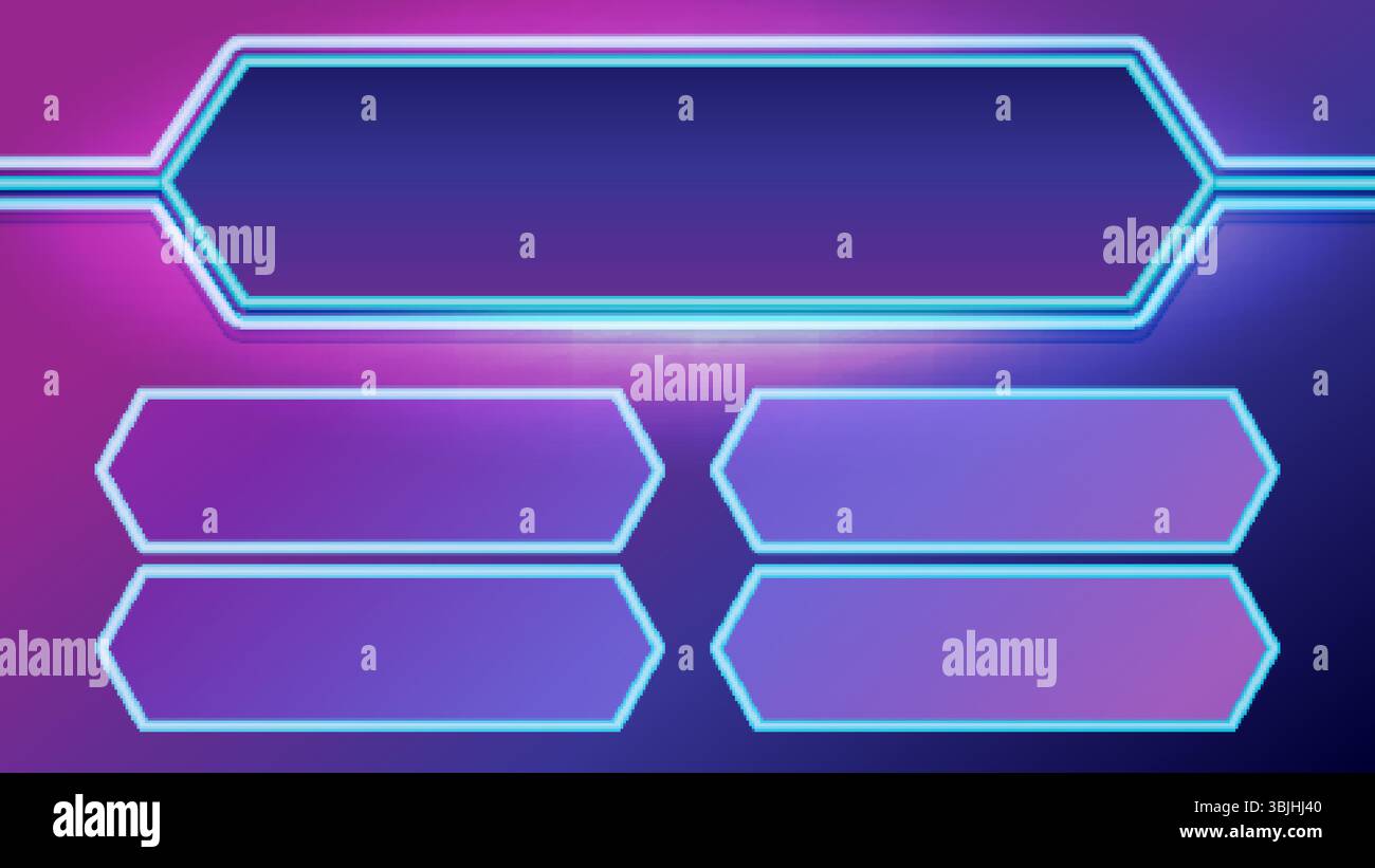 Vibrant vector illustration with neon hexagonal frames on a gradient background. Ideal for digital interfaces and modern presentations Stock Vector