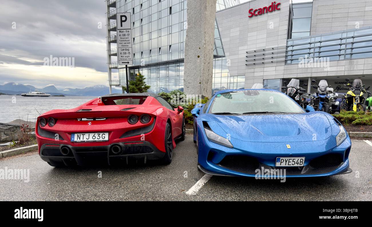 Two Ferrari cars outside Seilet Hotel, Molde, Norway Stock Photo - Alamy