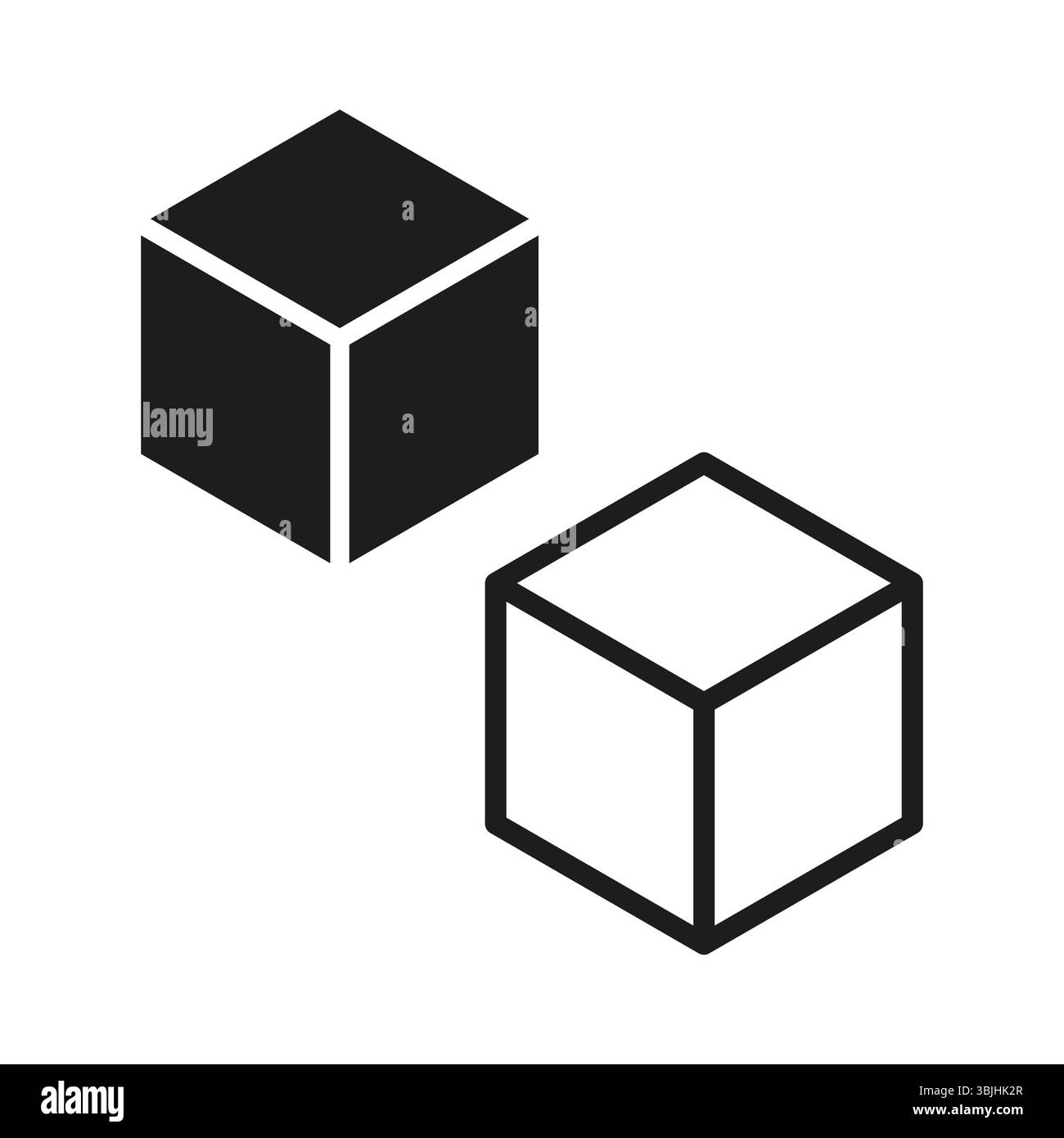 Cube vector icon. Black white contrast. Isometric box symbol. Geometric shape form. Stock Vector