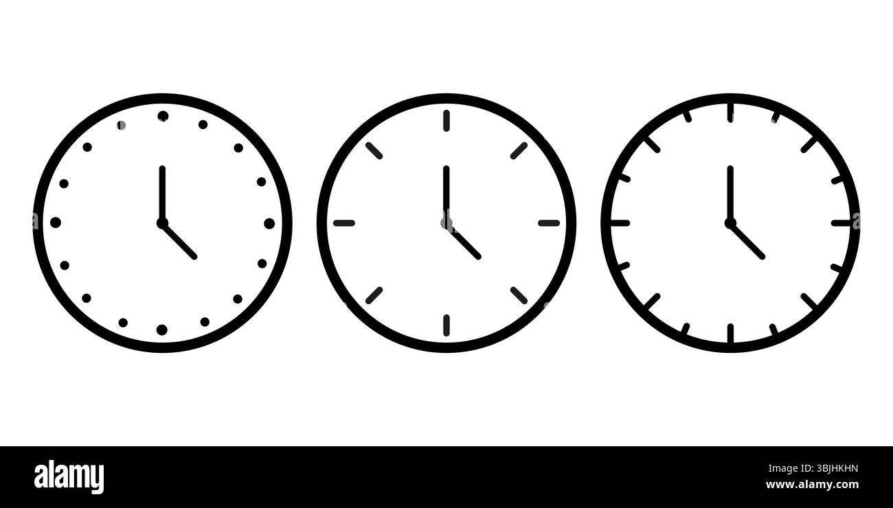 Triple clock icon. Monochrome dial group. Round time layout. Vector ...