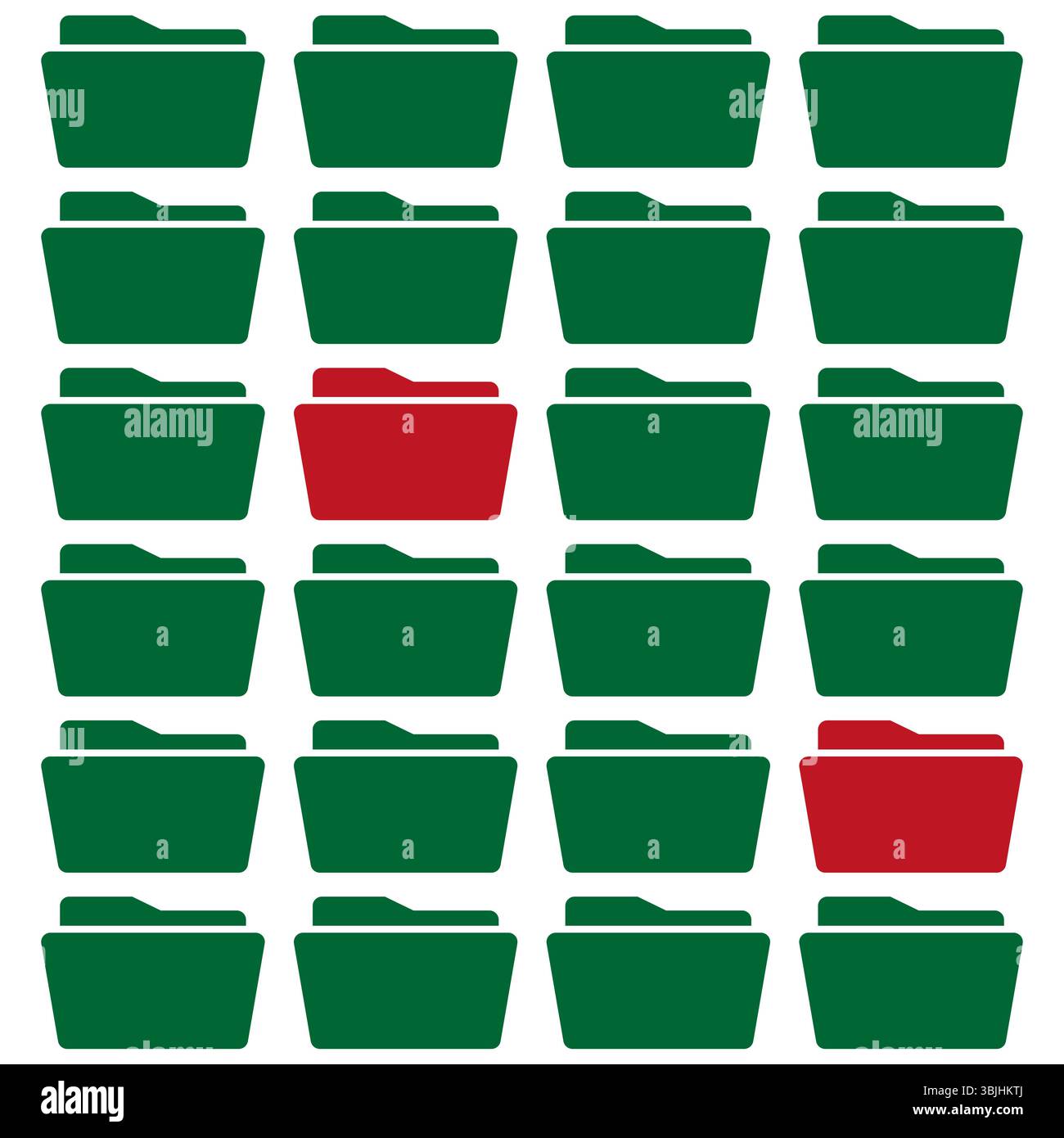 Folder icon set. Vector file structure. Green document layout. Red ...