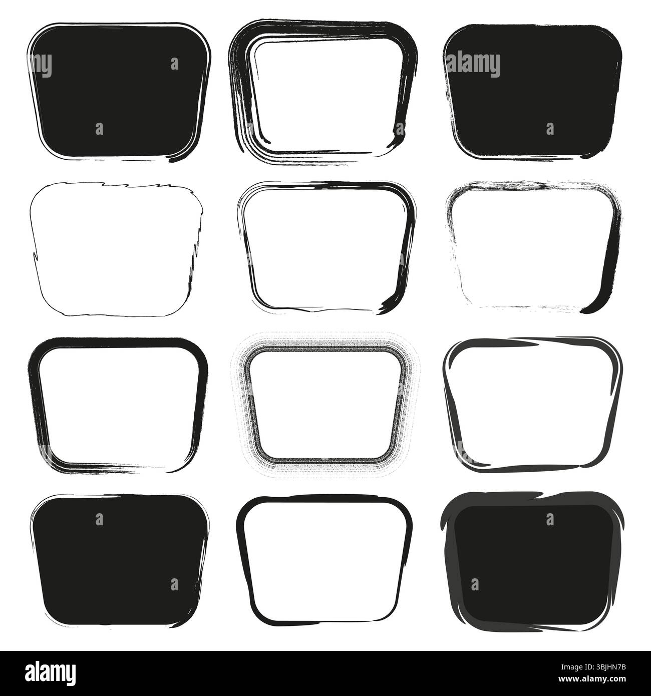 Button shape icon. Rounded square figure. Abstract form vector. Black contrast design. Stock Vector