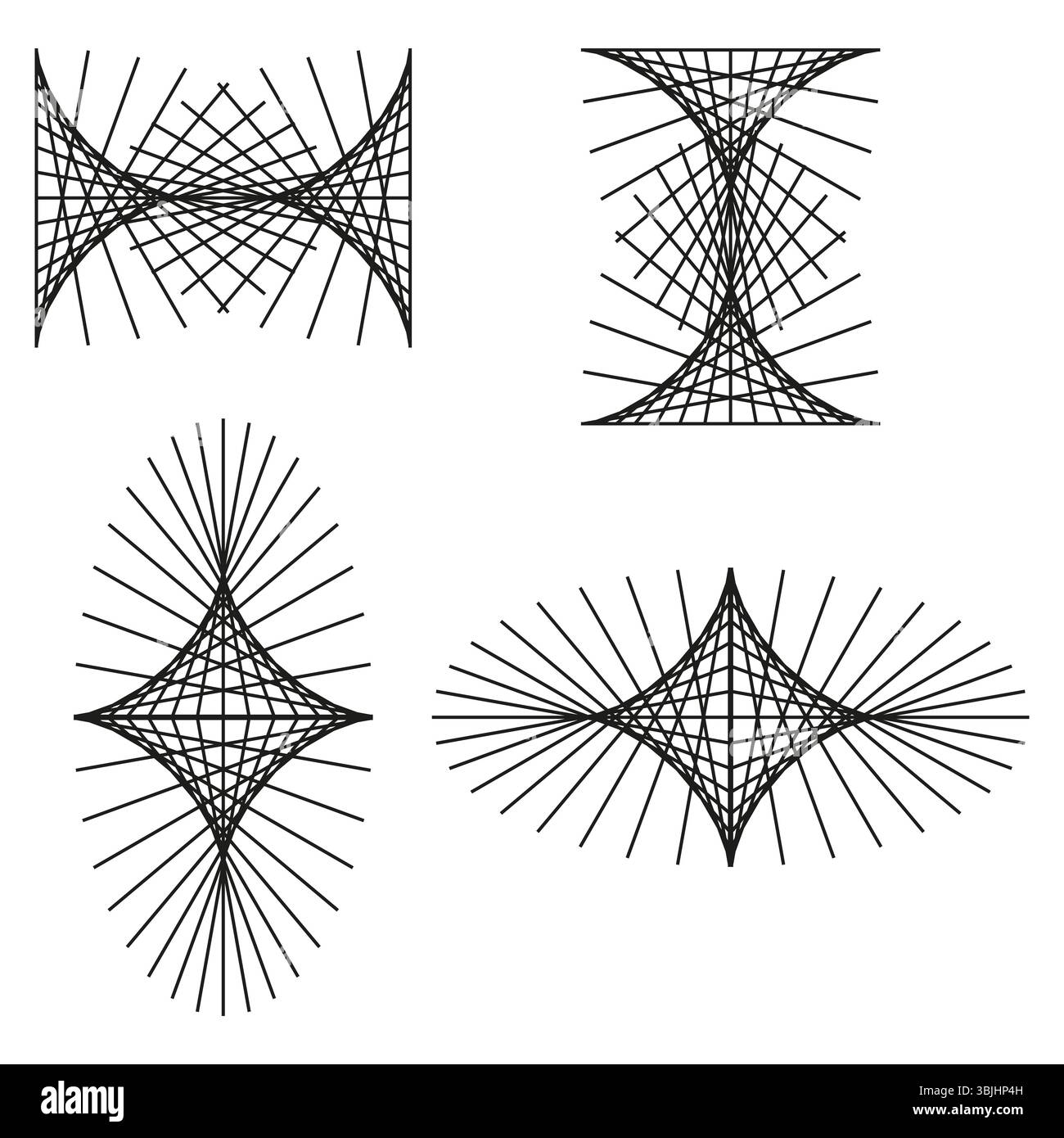 Geometric line figures. Abstract visual symbols. Complex black patterns ...