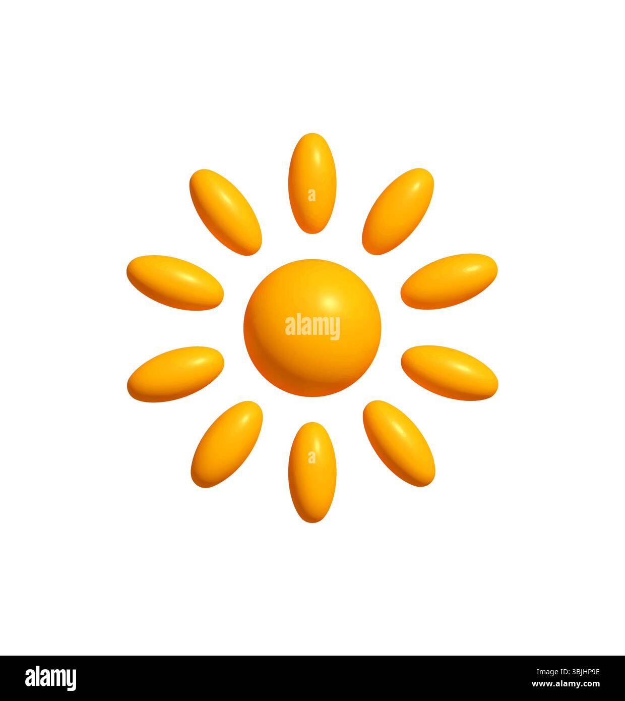 Glossy sun icon with oval rays in vibrant 3D style. Radiant summer ...
