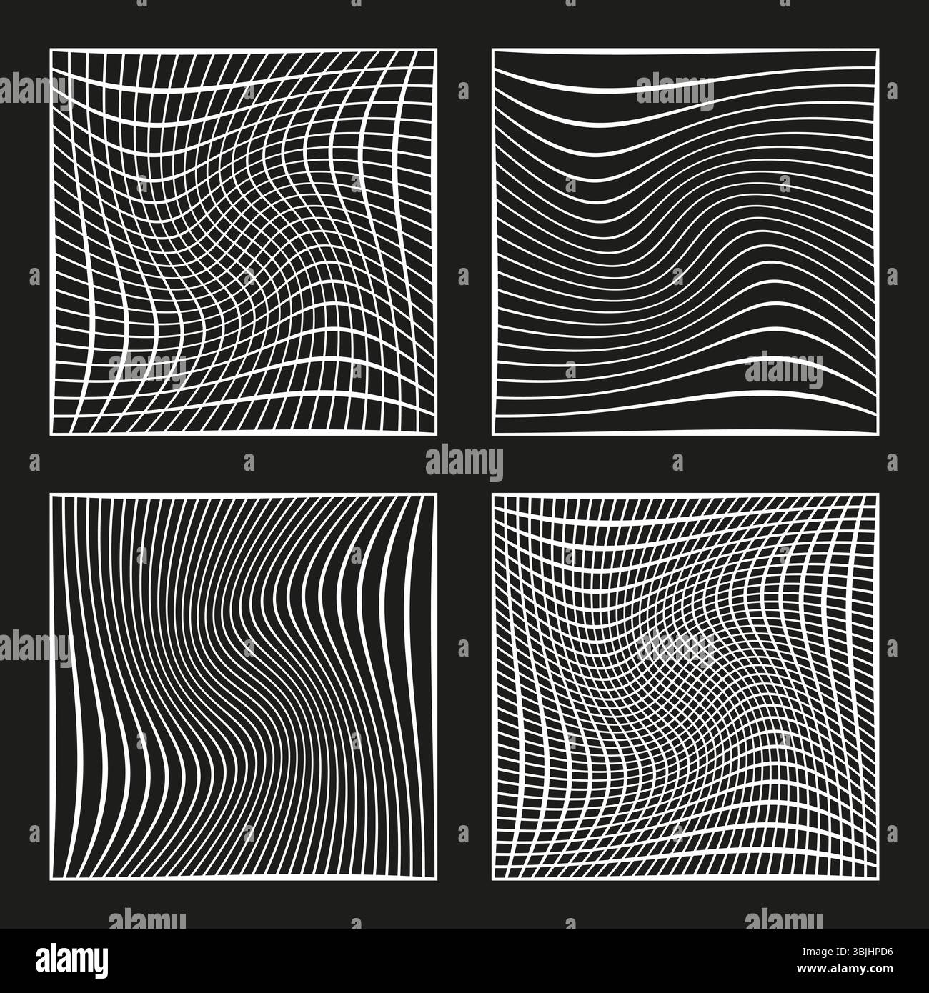 Wavy line squares. Abstract distorted grid. Black white texture. Vector ...