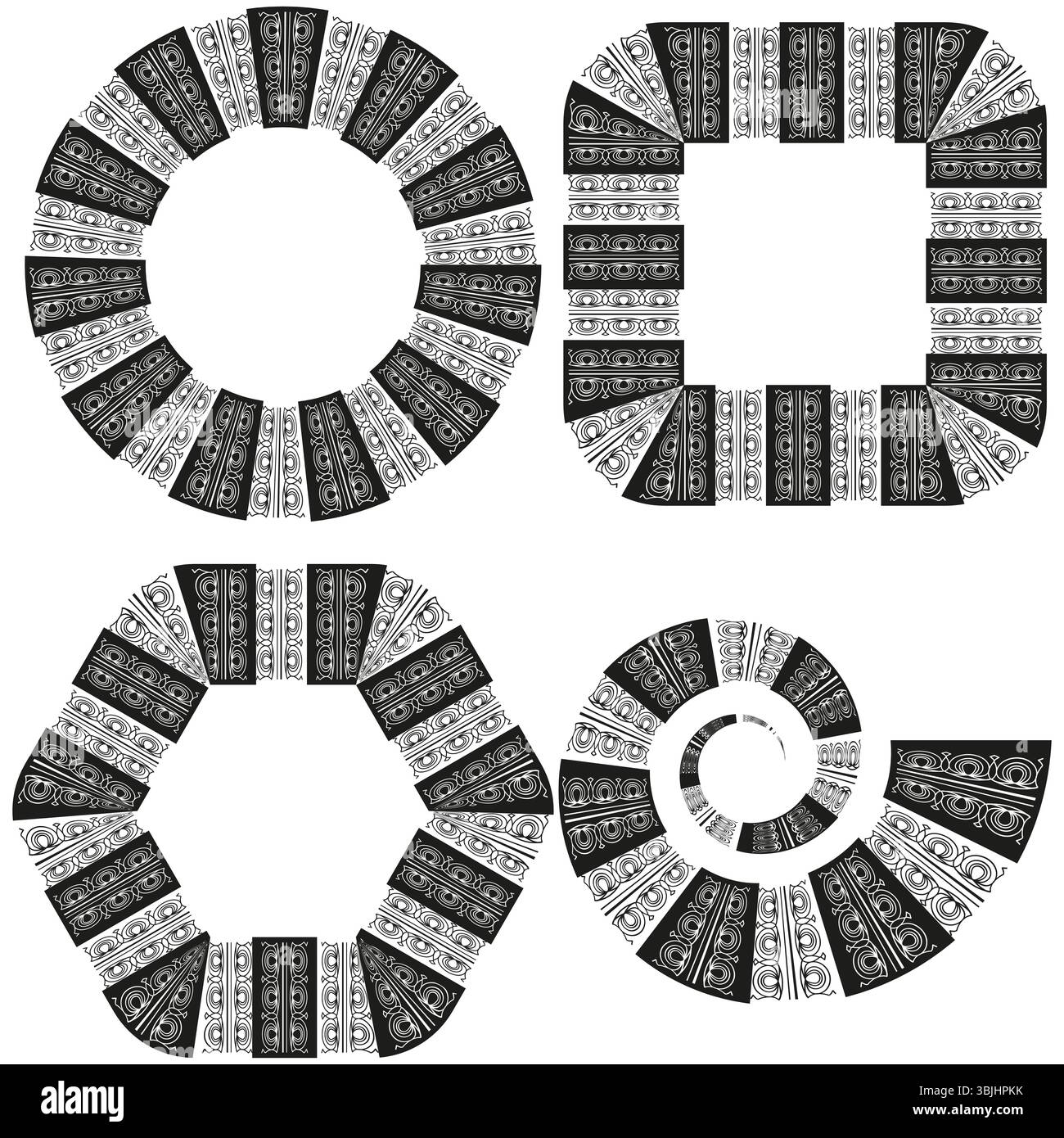Patterned frame icon. Decorative vector border. Spiral shape figure ...