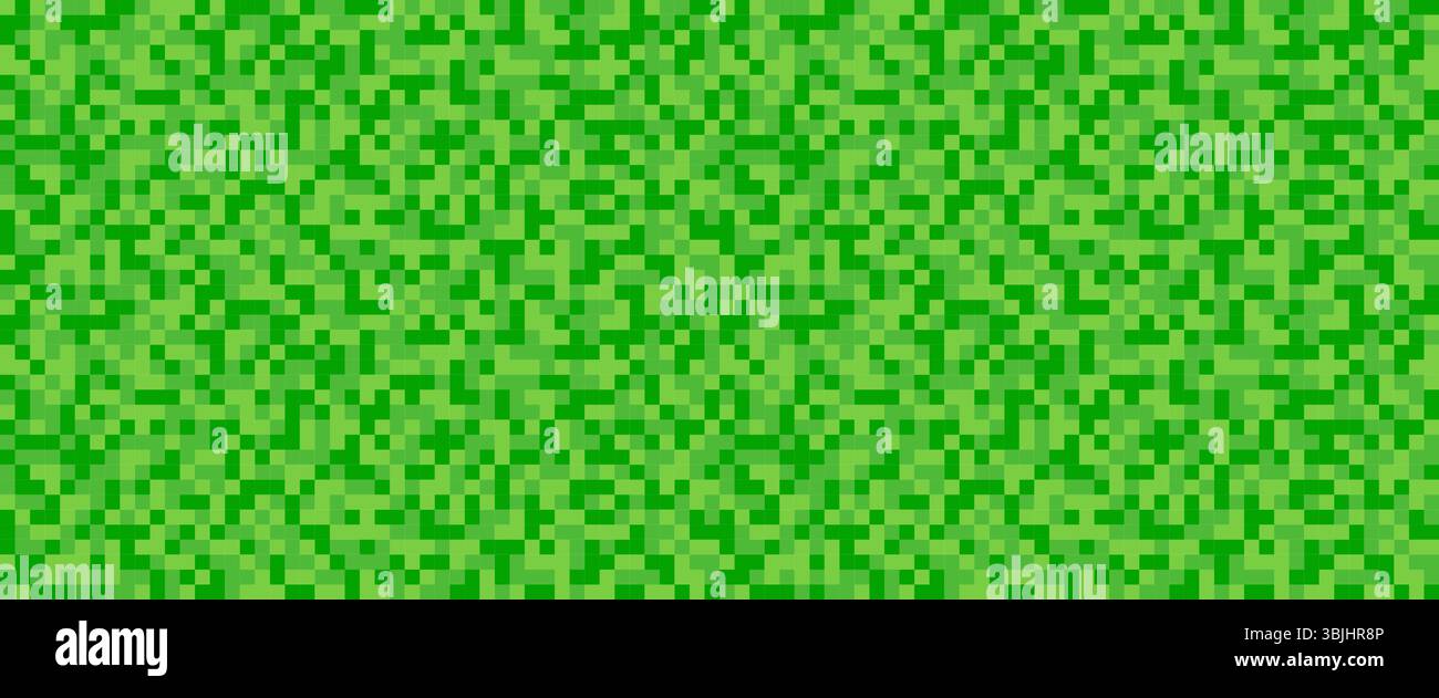 Pixel grass seamless pattern. Pixelart computer block texture. Digital green grass pattern. Game style squared background. Vector illustration Stock Vector