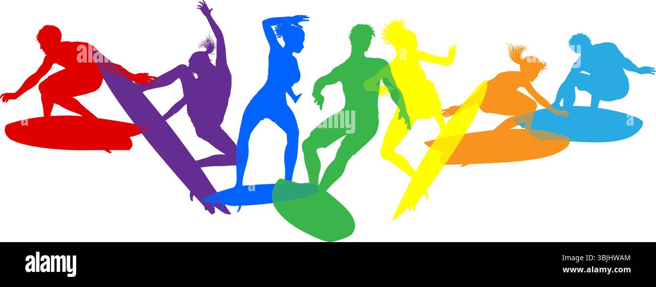 Surfer Surfboard Surfers Male Female Silhouettes Stock Vector Image ...