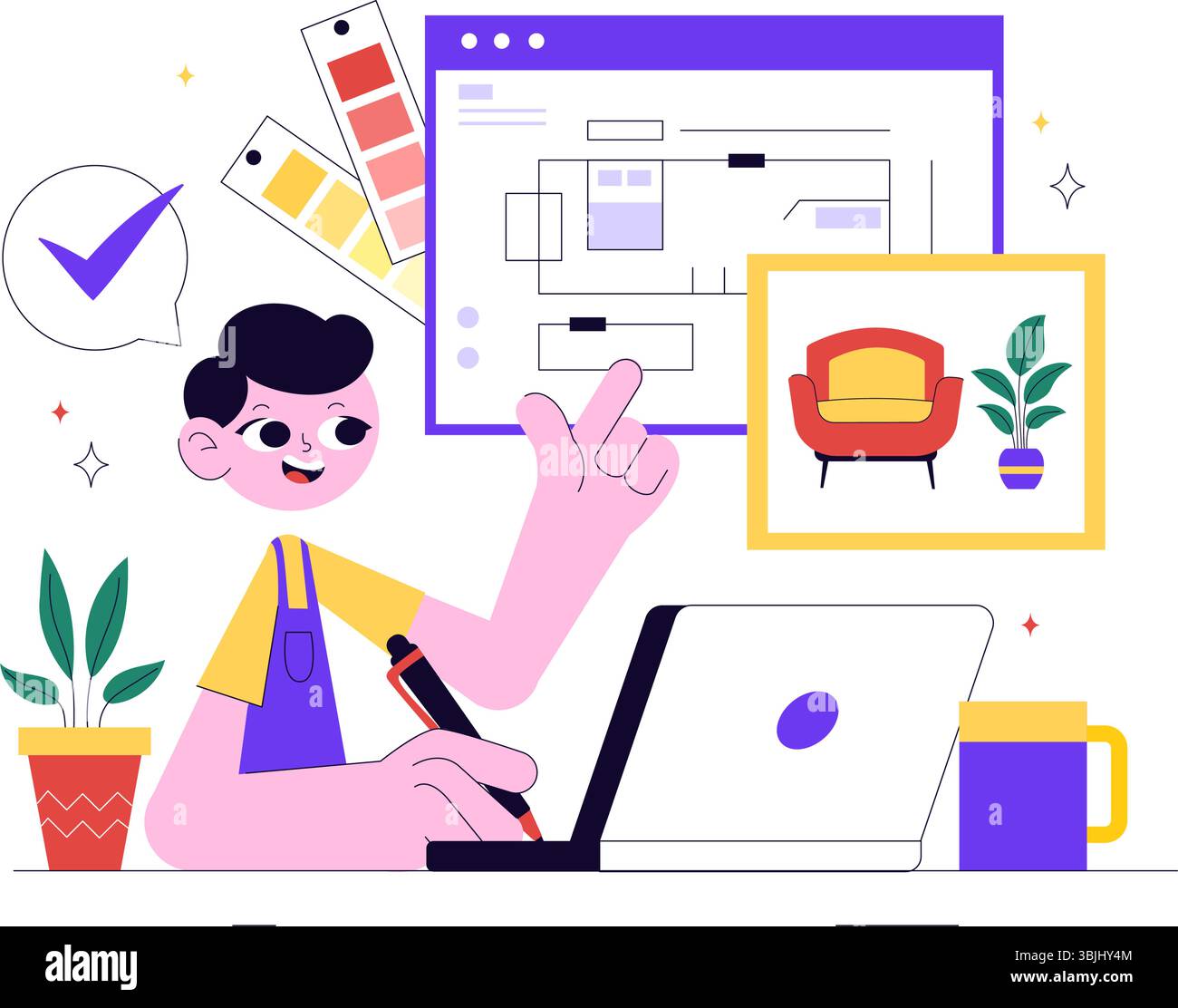 Interior Designer Vector Illustration Featuring a Professional ...