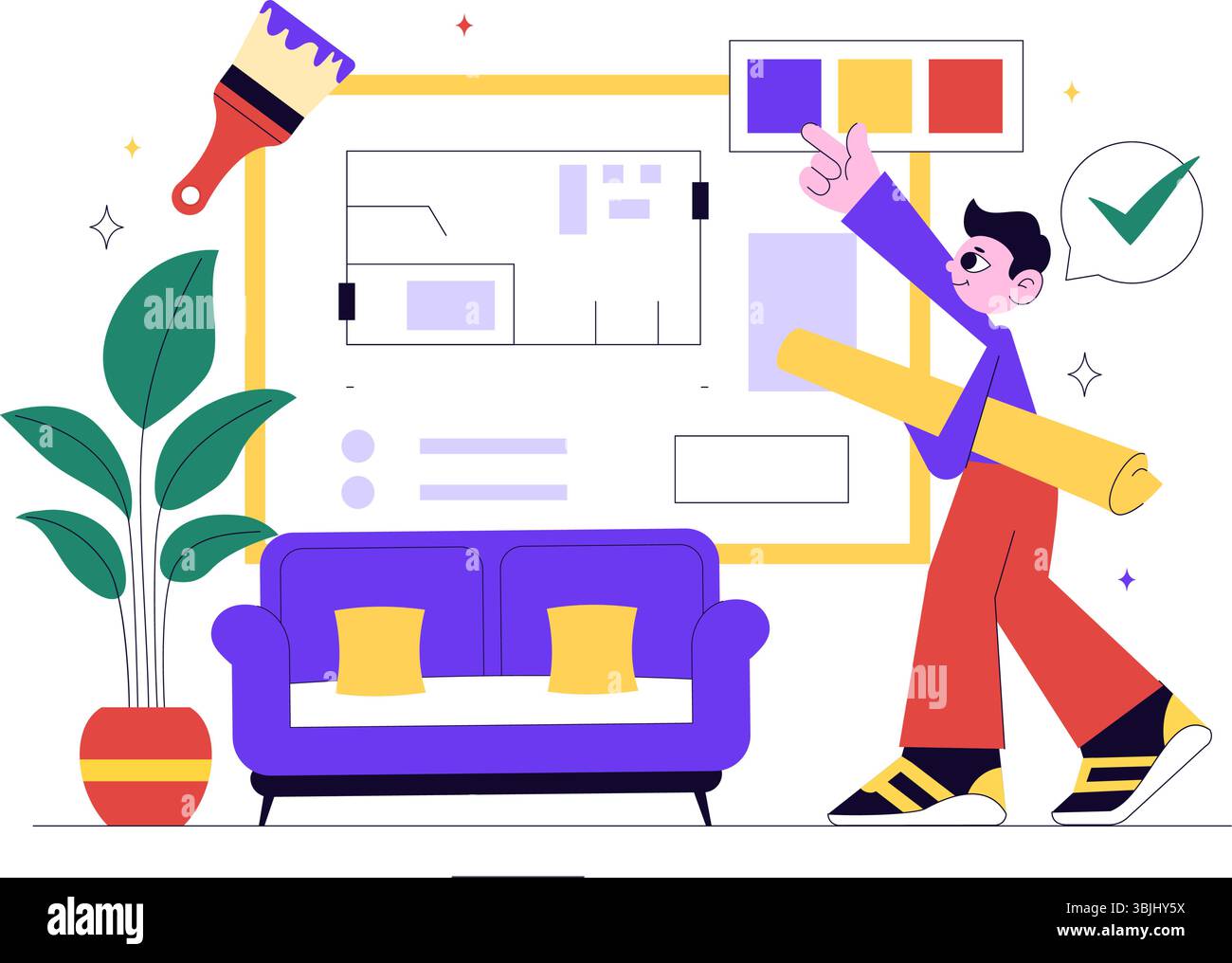 Interior Designer Vector Illustration Featuring a Professional ...