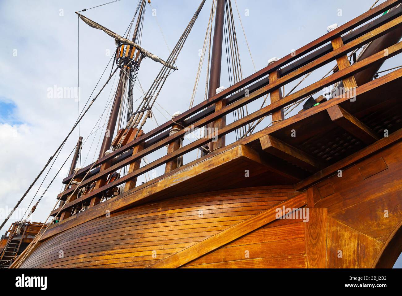 Old wooden ship with lowered sails, view from below Stock Photo - Alamy