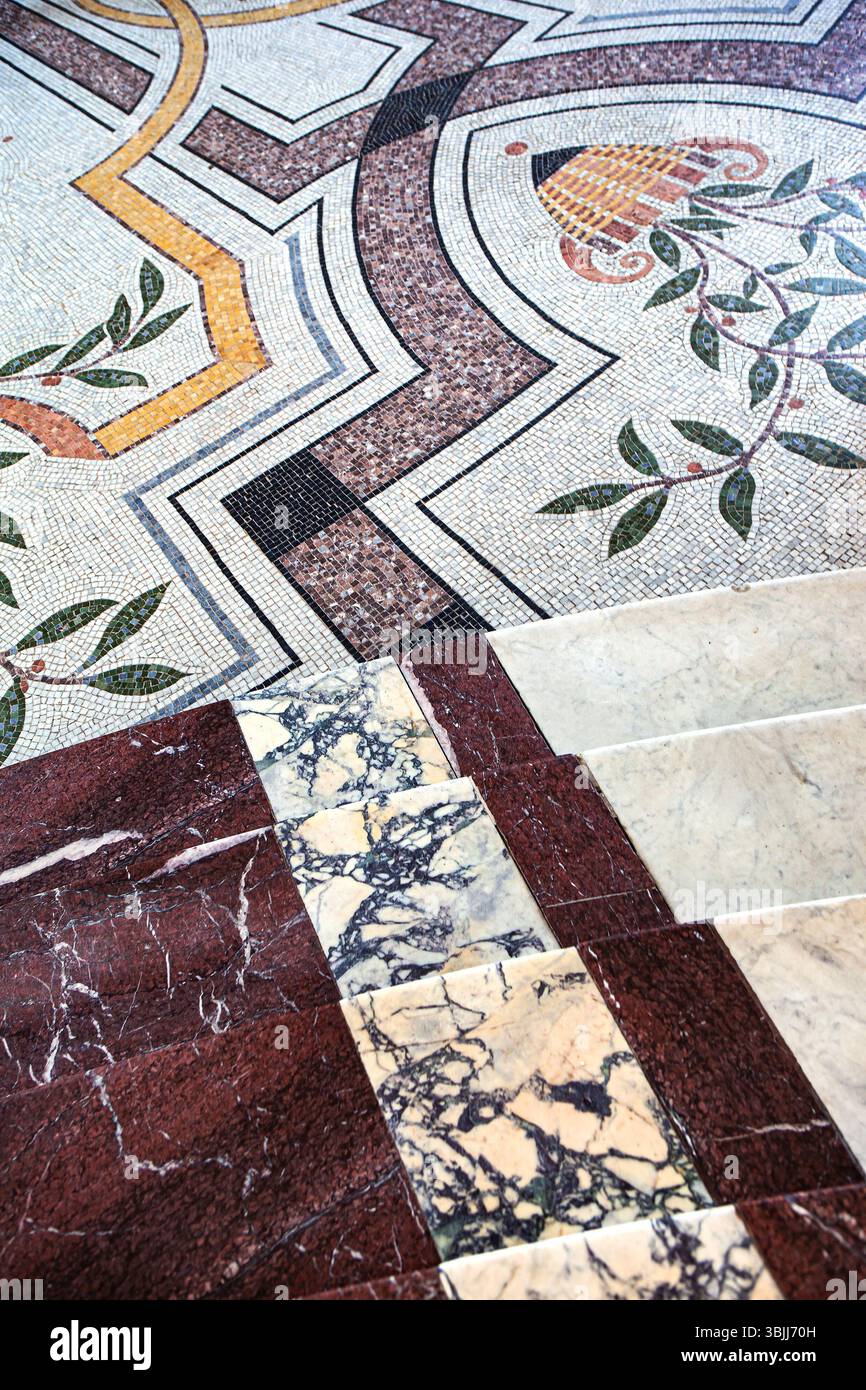 Marble steps and mosaic floor Stock Photo