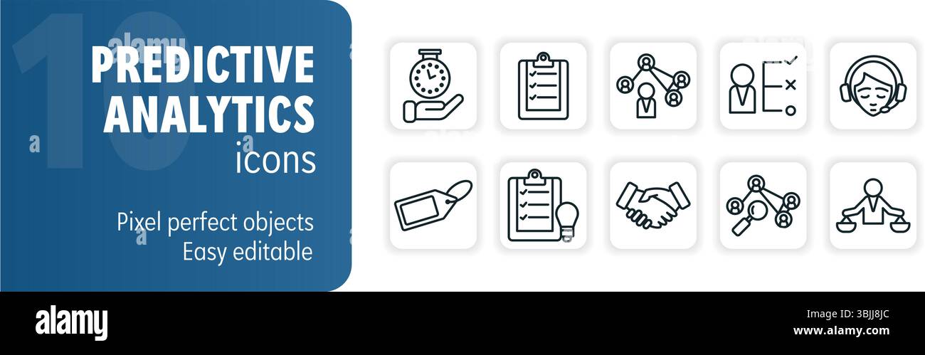 Ten vector icons representing concepts related to predictive analytics, suitable for websites and presentations Stock Vector