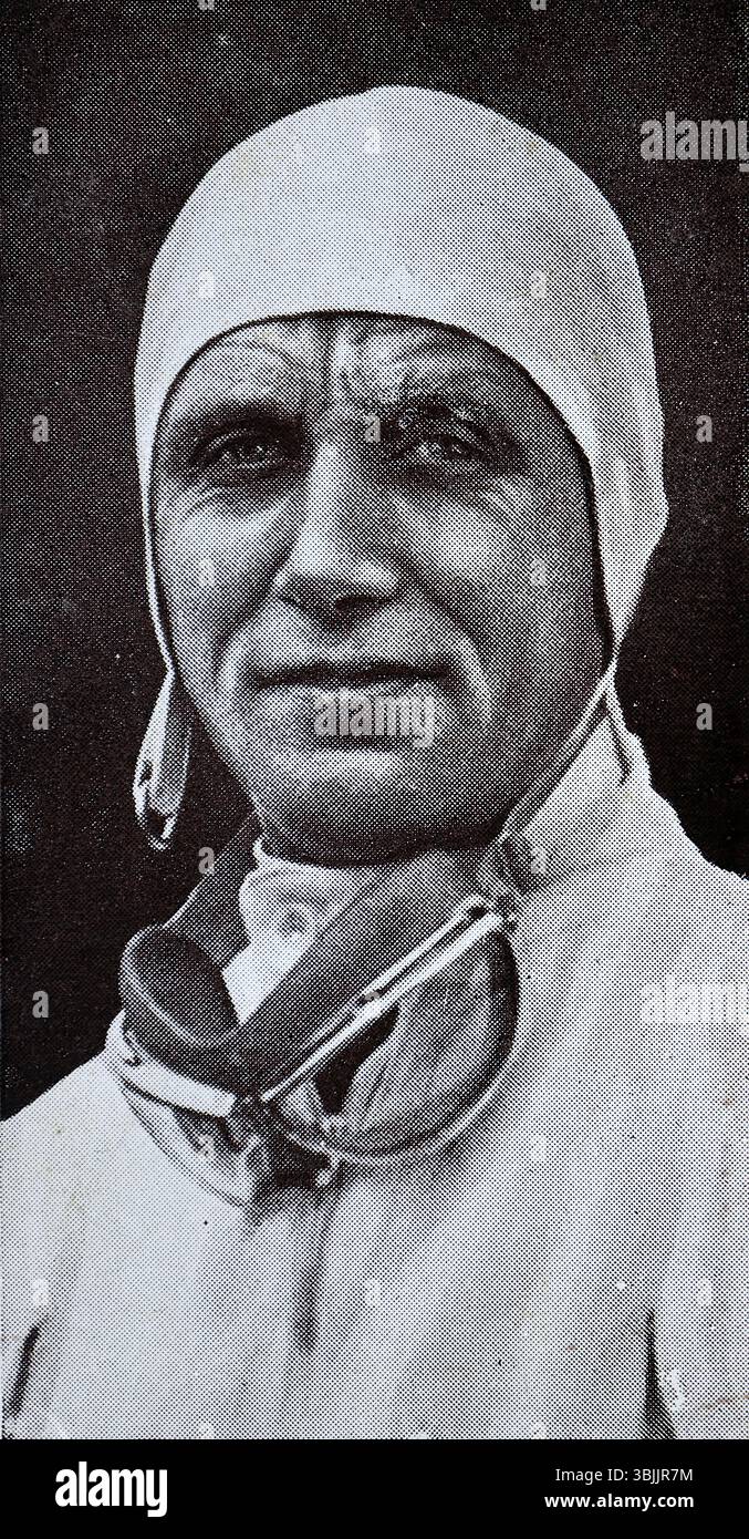 Louis Gerard, a Frenchman who, at Donnington Park in September 1938, won the 312-mile R.A.C. International Tourist Trophy Race. From a series of cigarette cards called The Kings of Speed which were published in 1939 by tobacco manufacturer W. A. & A. C. Churchman. Stock Photo