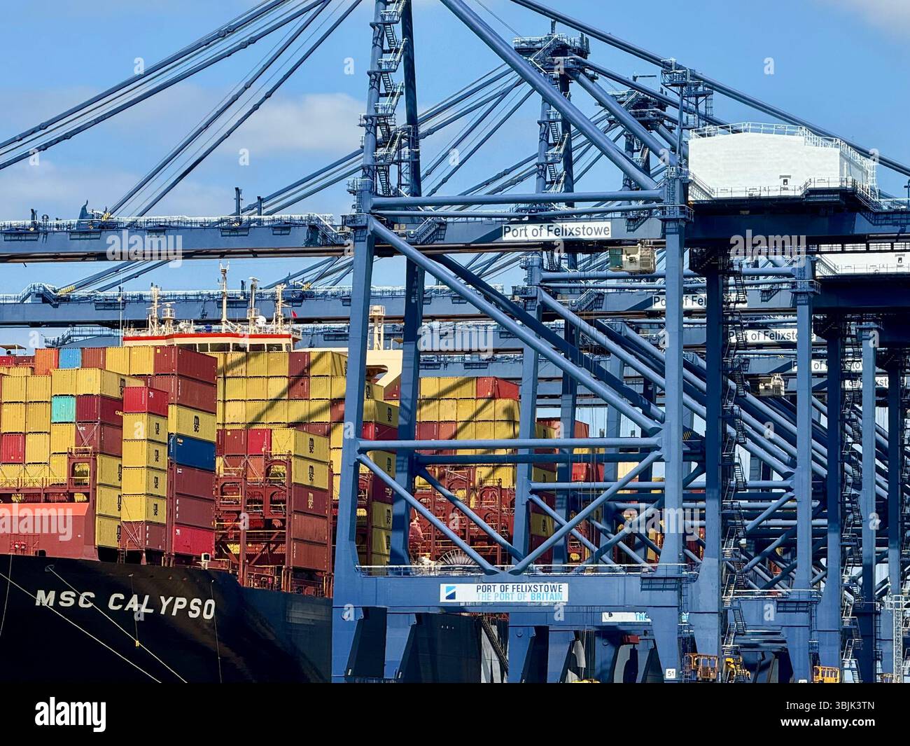 Felixstowe, Suffolk - 16 June 2025 : Hot summer afternoon. MSC Calypso container ship dockedcaat the port. - Smartphone Captured Stock Image