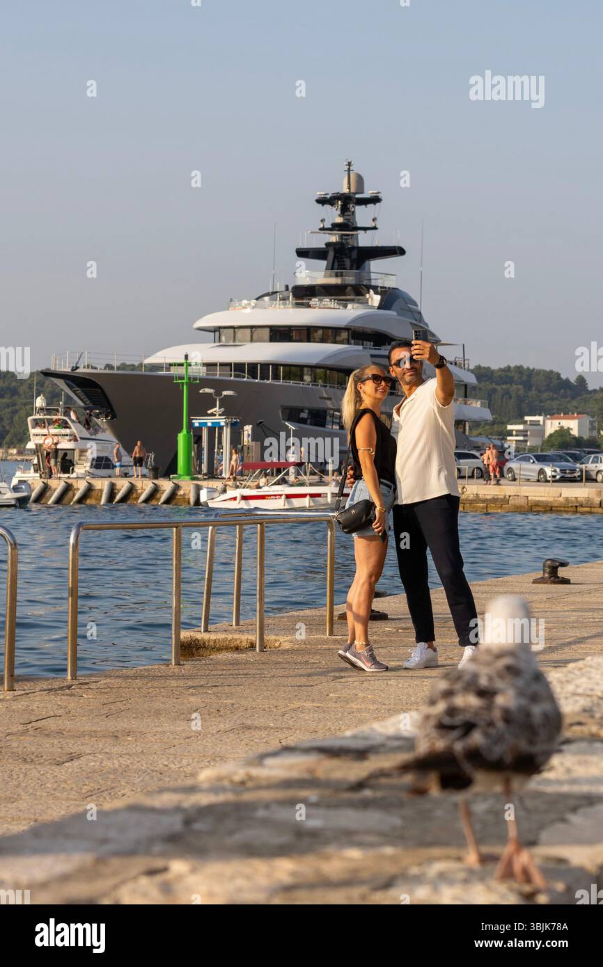 The luxury motor yacht Whisper is anchored in the Rovinj port, 13th of ...