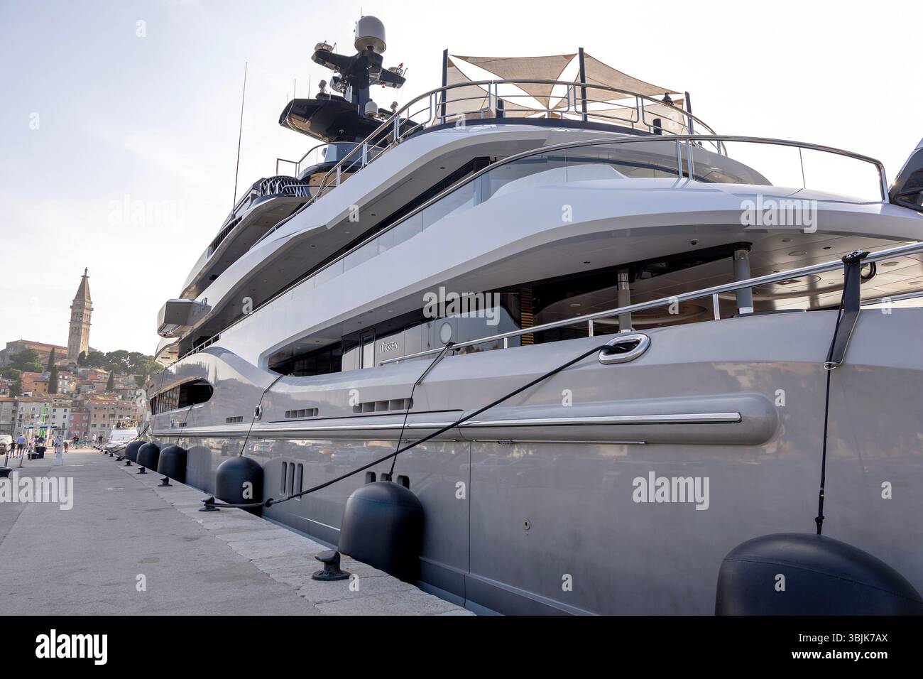 The luxury motor yacht Whisper is anchored in the Rovinj port, 13th of ...
