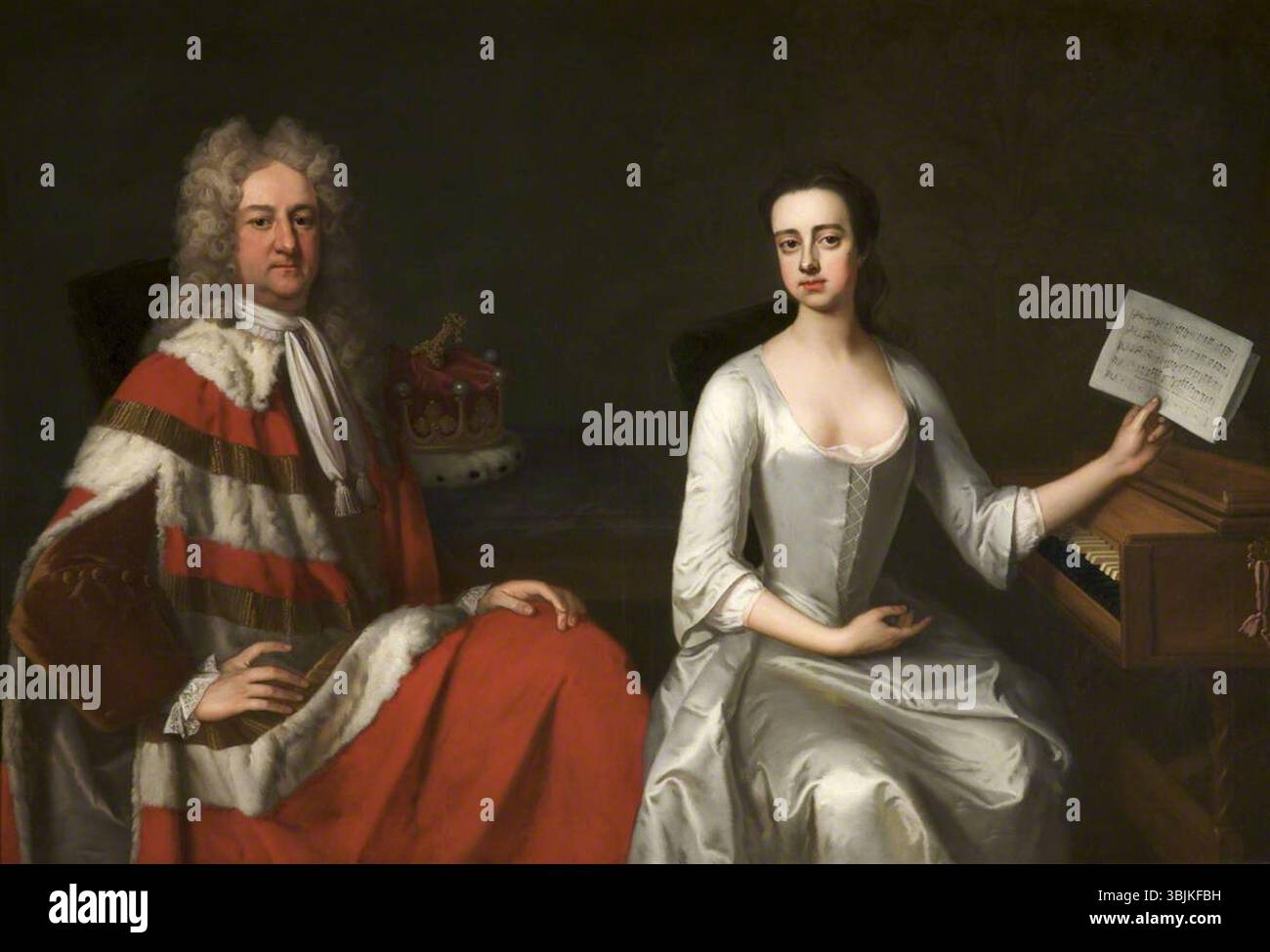 Dahl I, Michael; George Booth (1675-1758), 2nd Earl of Warrington, and His Daughter Lady Mary Booth (1704-1772), Later Countess of Stamford; National Trust, Dunham Massey; http://www.artuk.org/artworks/george-booth-16751758-2nd-earl-of-warrington-and-his-daughter-lady-mary-booth-17041772-later-countess-of-stamford-130706 Stock Photo
