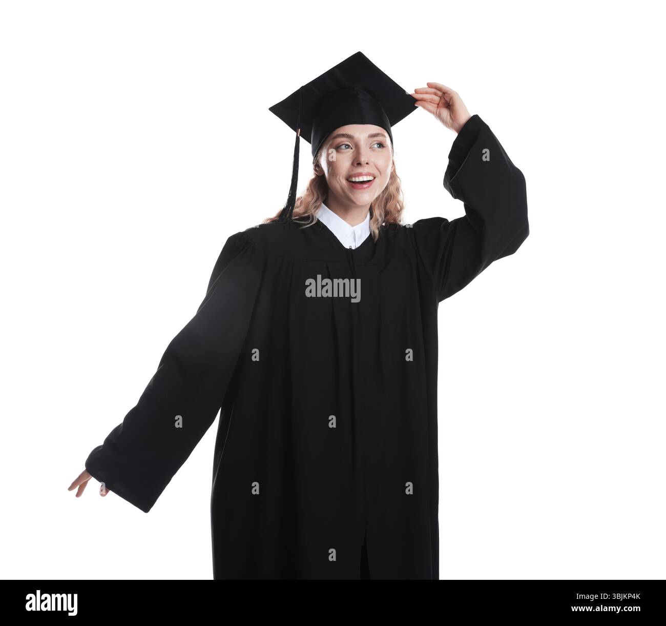 Happy student after graduation on white background Stock Photo - Alamy