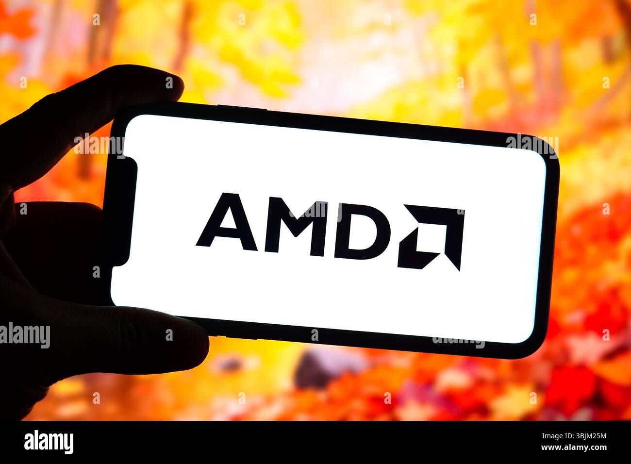 In this photo illustration, the logo of AMD is displayed on the screen ...