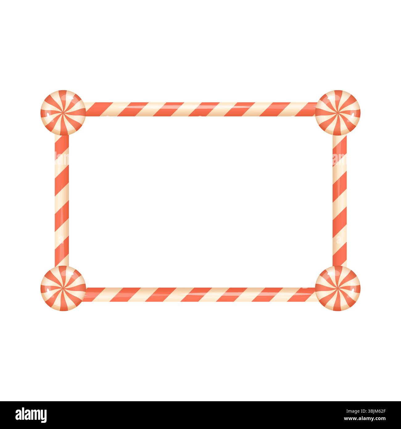 Rectangular candy cane frame featuring peppermint candies on each corner. Perfect for holiday invites, festive flyers, and Xmas cards. Stock Vector