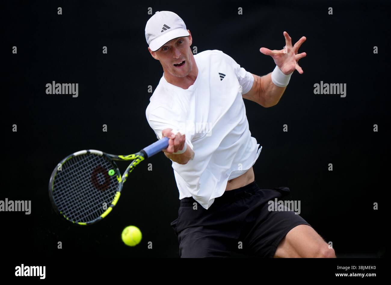 Jan Choinski in action against Eliot Spizzirri on day one of the Lexus Nottingham Open at the Lexus Nottingham Tennis Centre, Nottingham. Picture date: Monday June 16, 2025. Stock Photo