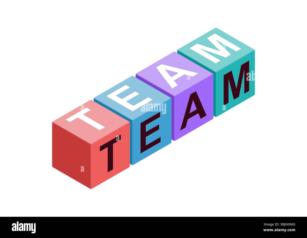Four colorful blocks are arranged to spell the word team, showcasing a fun and engaging design. This represents collaboration and teamwork in a vibran Stock Photo