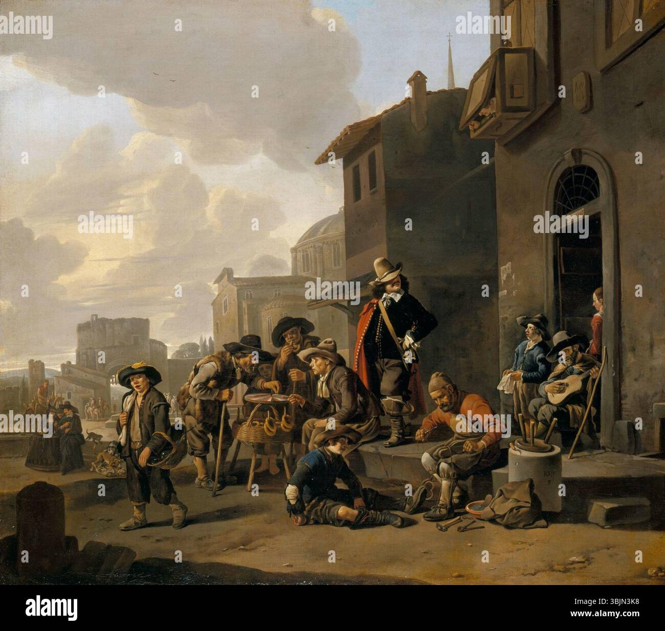 Johannes Lingelbach’s oil painting, circa 1645-1650, shows figures ...