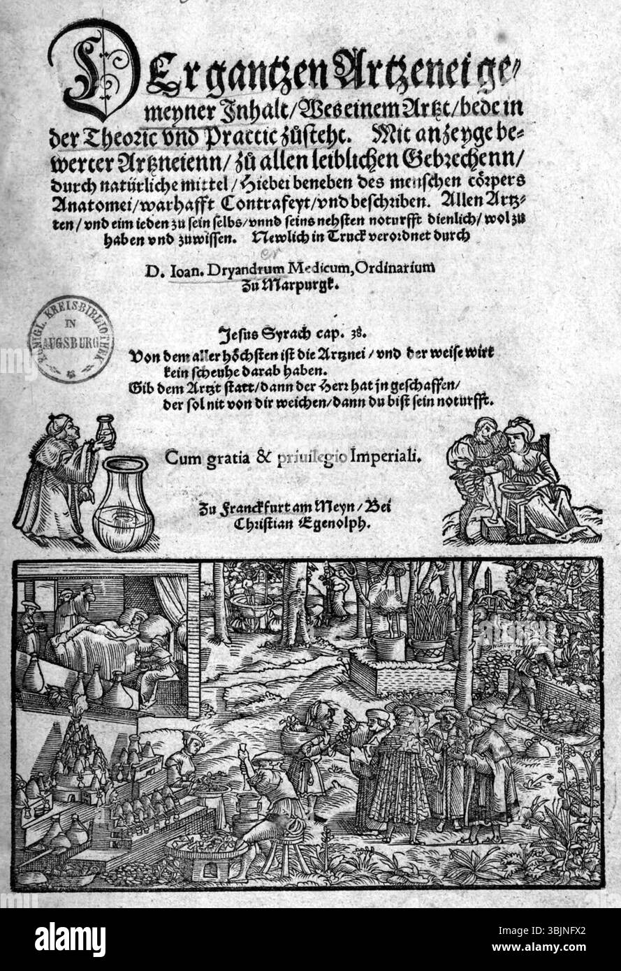 The 1542 title page by Johann Dryander is a historical work, showcasing ...