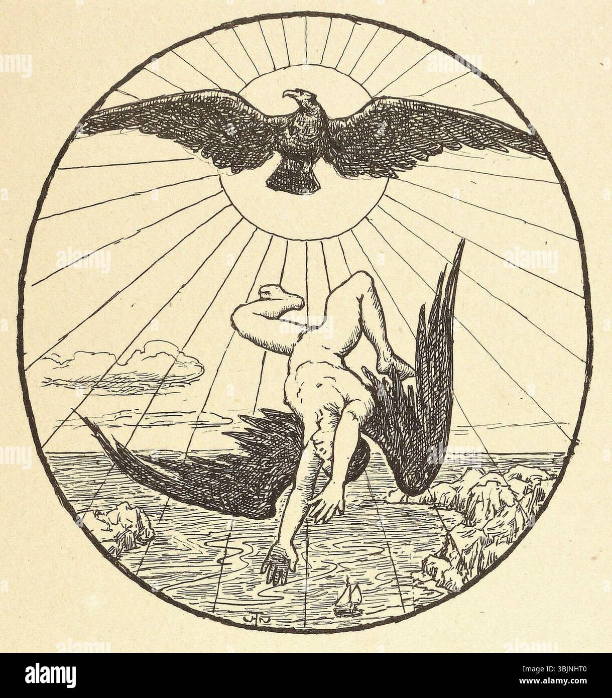 Hans Thoma's lithograph 'Ikarus' from 1902 illustrates the myth of ...