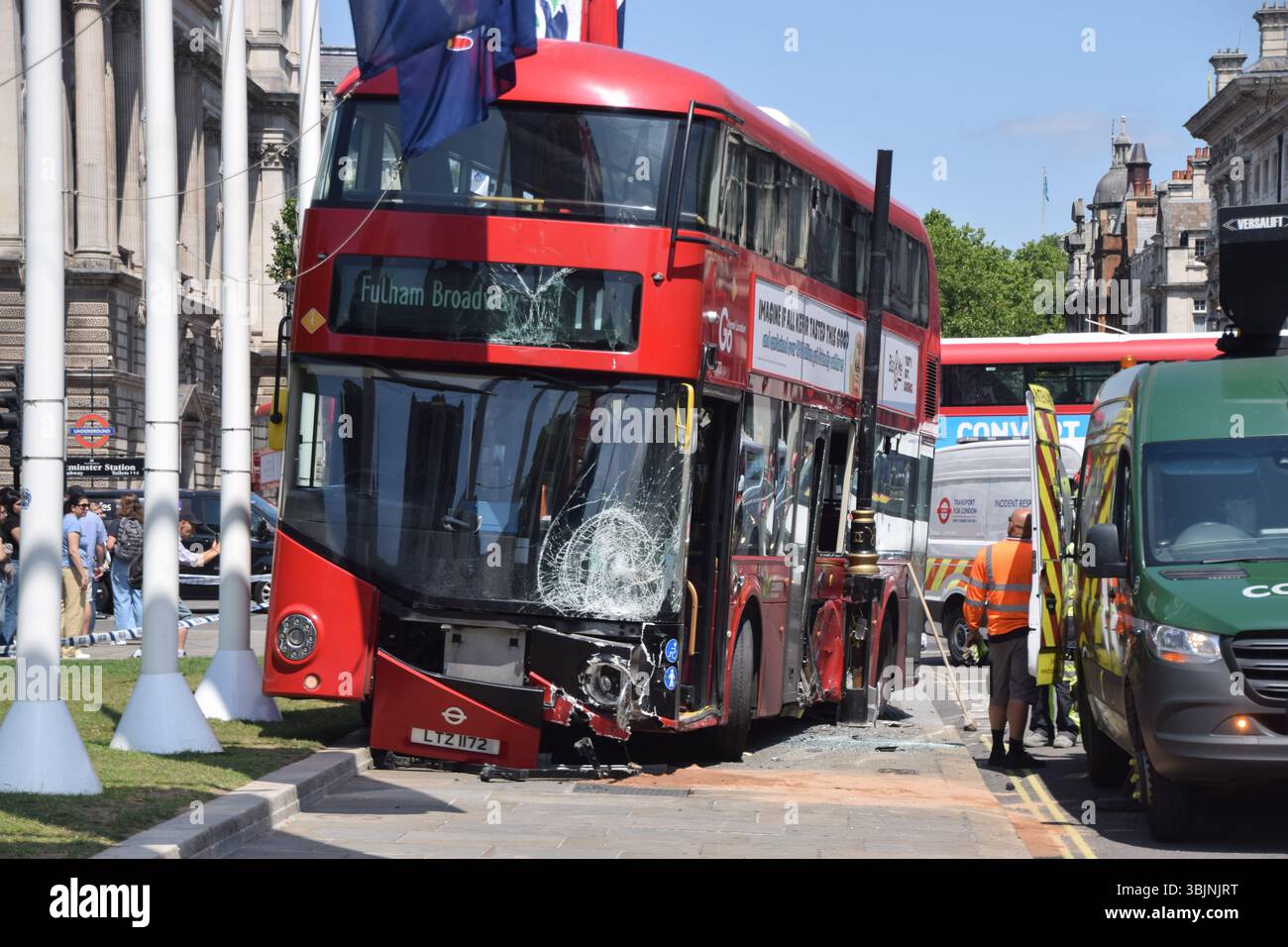 London, UK. 16th June 2025. Police officers and workers on the scene in ...