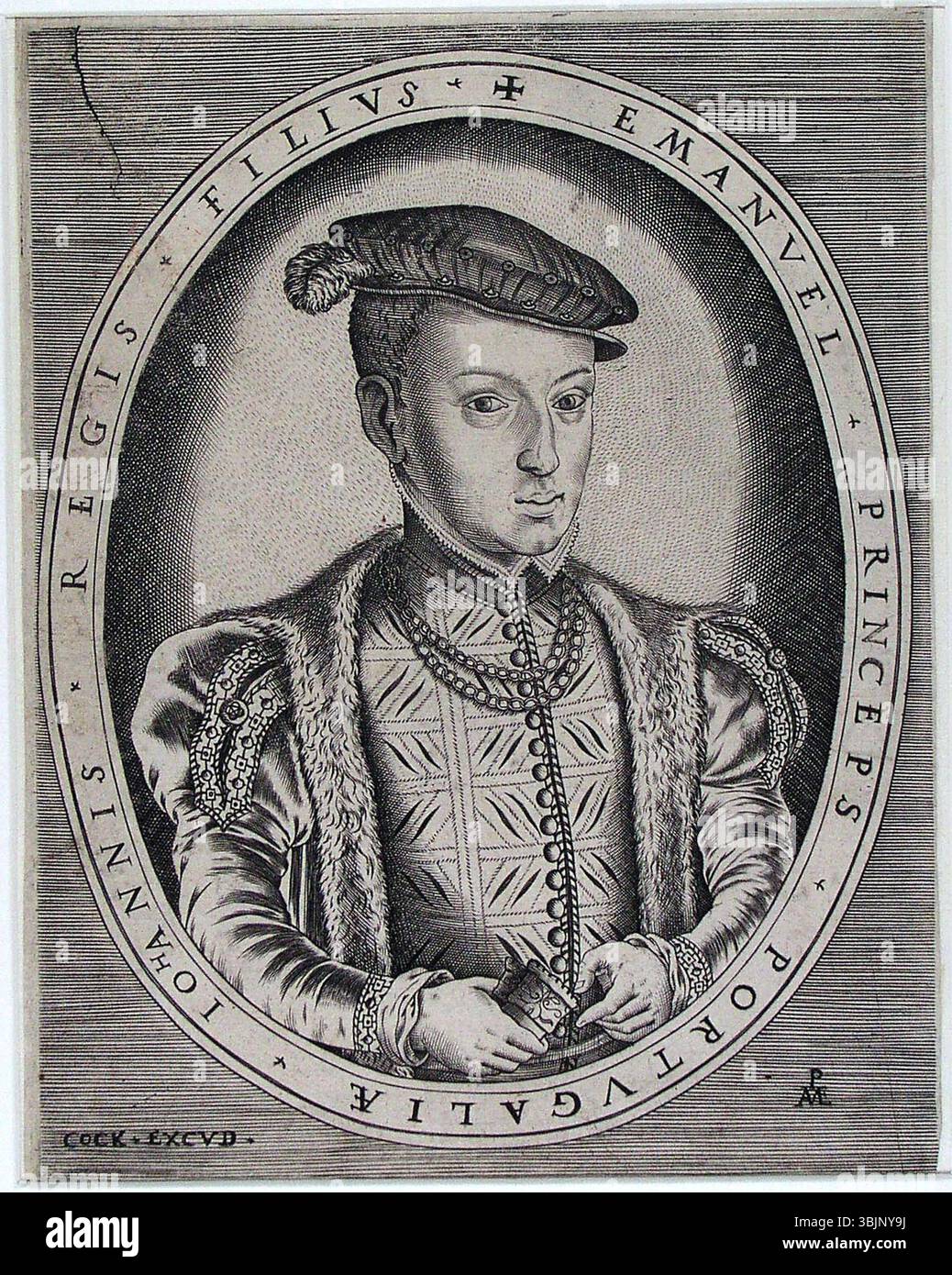 *Jo?o Manuel, Prince of Portugal*, painted by Pieter van der Heyden (1540�C1554) is a portrait of the prince during the 16th century. The artwork features rich detail in the attire and facial expression, reflecting the royal status and dignity of the subject. Stock Photo