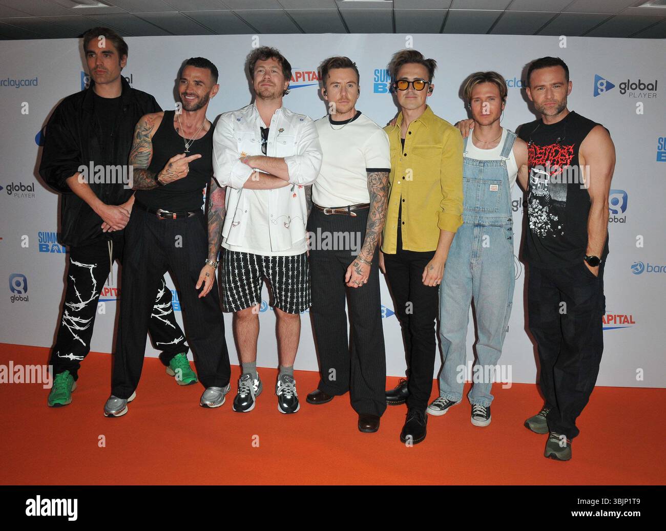Busted (Charlie Simpson, Matt Willis and James Bourne) and McFly (Danny ...