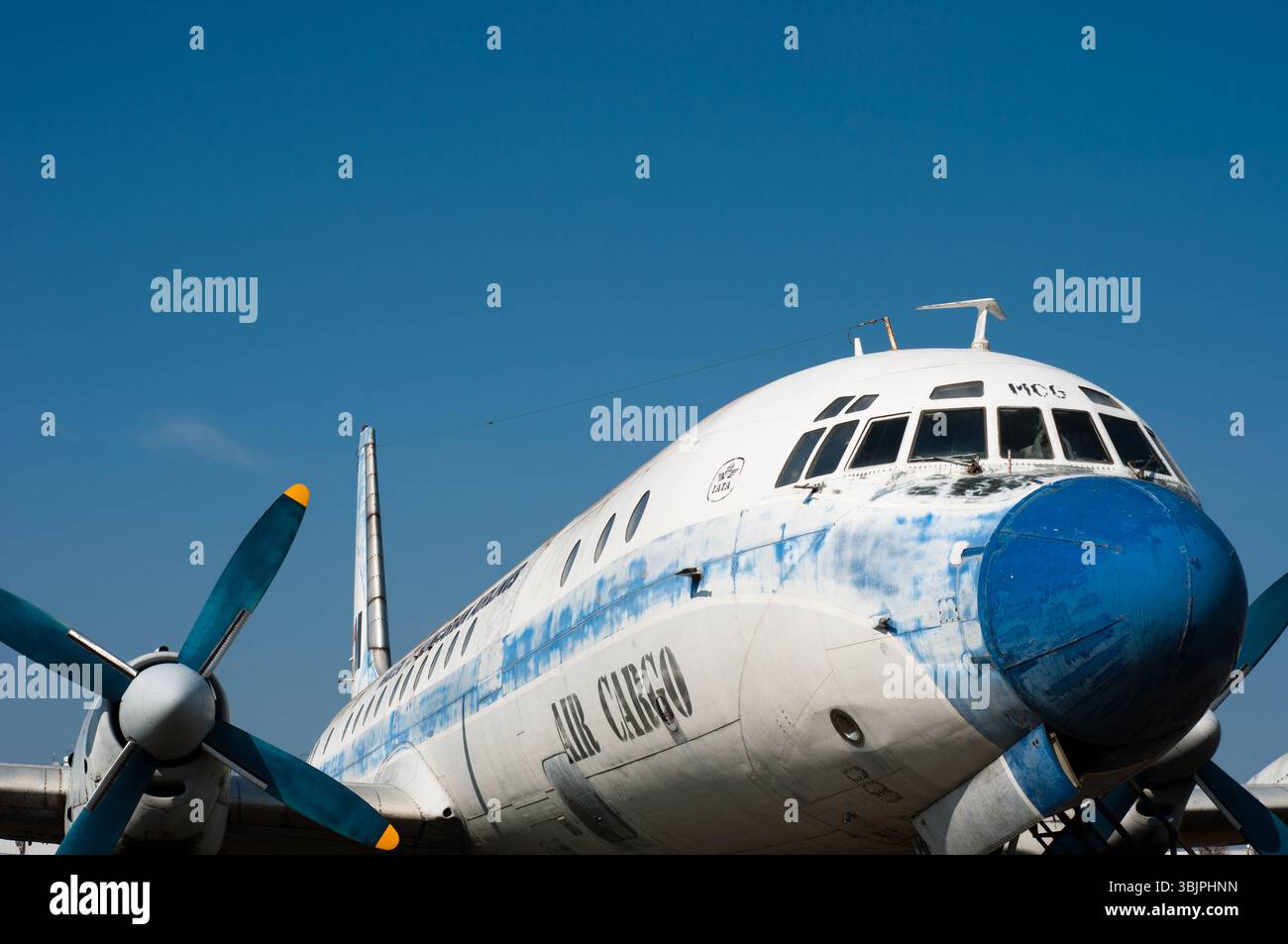 Close up view of a vintage propeller airplane Stock Photo