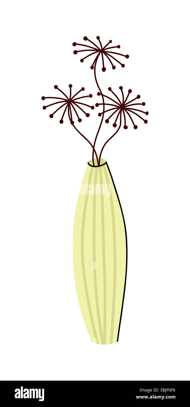 Abstract Long Vase with dried flowers  Stock Vector