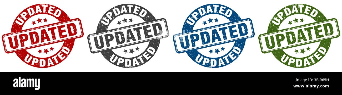 updated stamp. updated  stamp set on white background Stock Vector