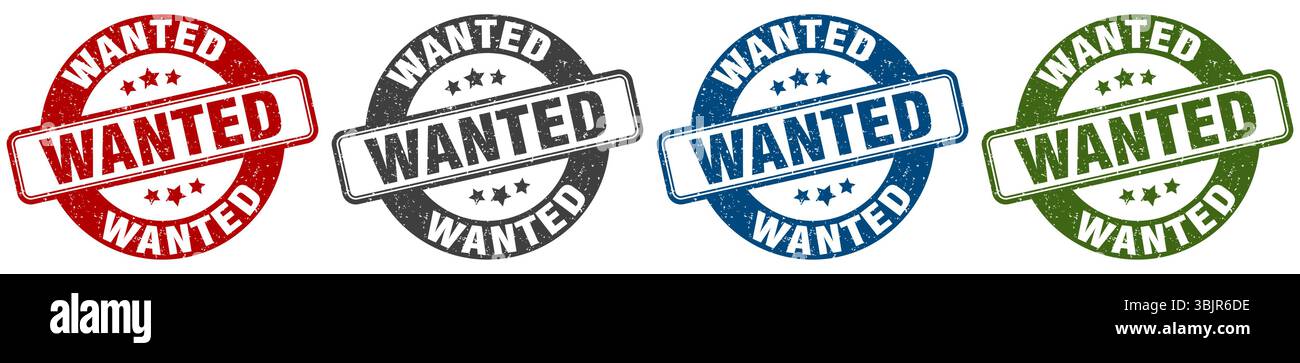 wanted stamp. wanted  stamp set on white background Stock Vector
