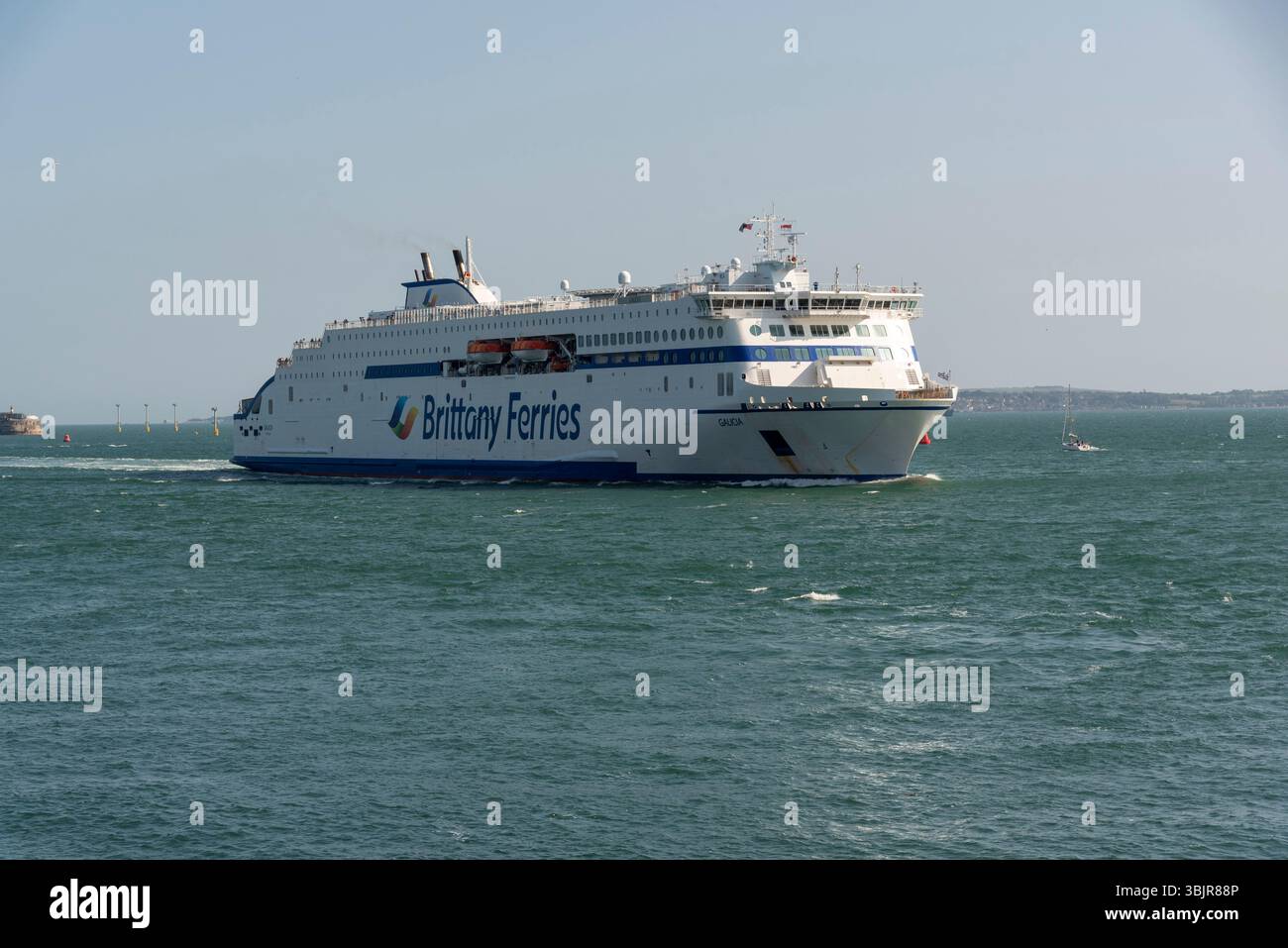 The Solent Portsmouth England UK. 15.06.2025. RORO cross channel ferry Galica inbound to Portsmouth Harbour and port. Southern England UK. Stock Photo