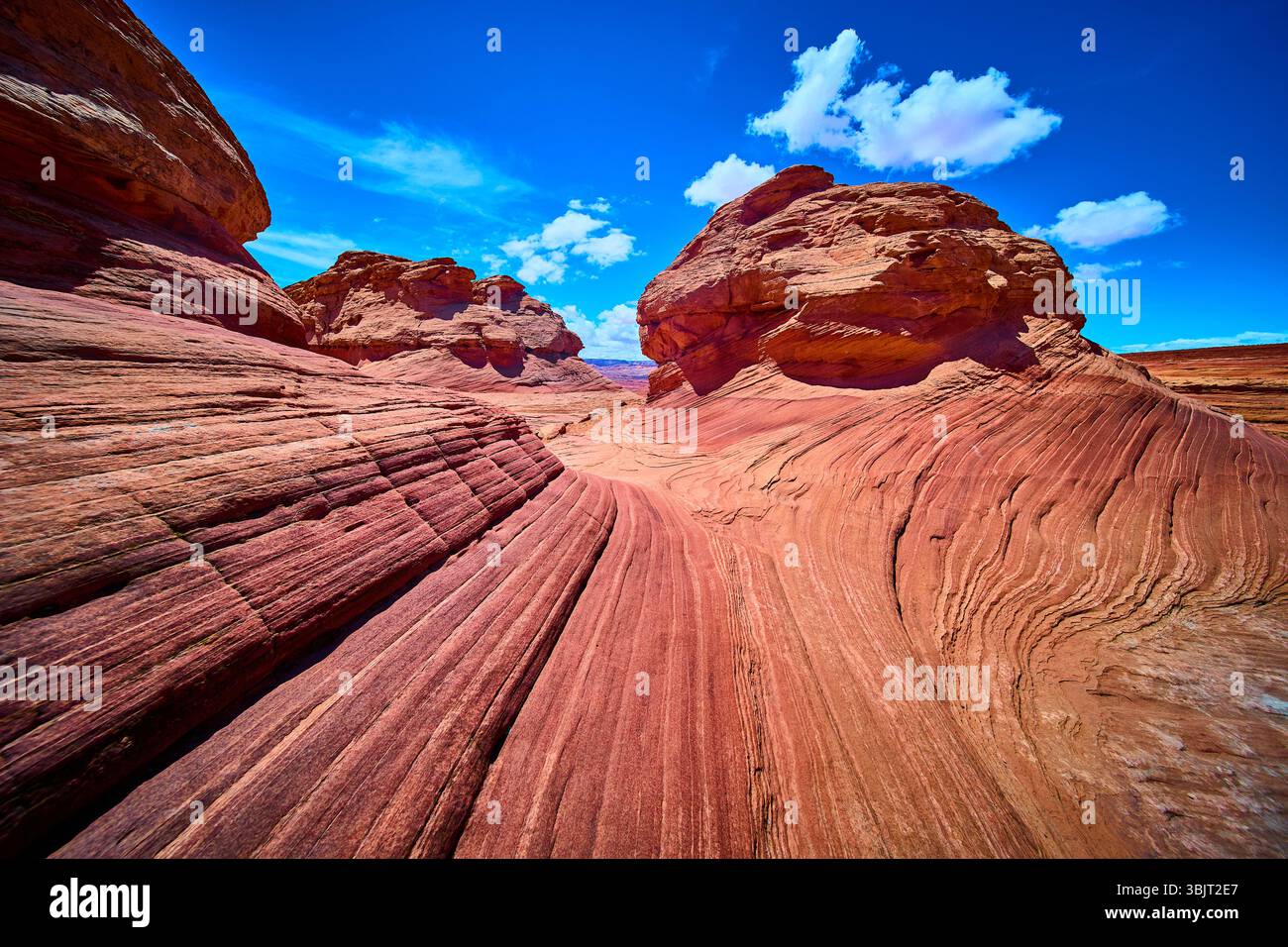 Red Sandstone Ridges and Curved Canyon Walls with Blue Sky Arizona ...