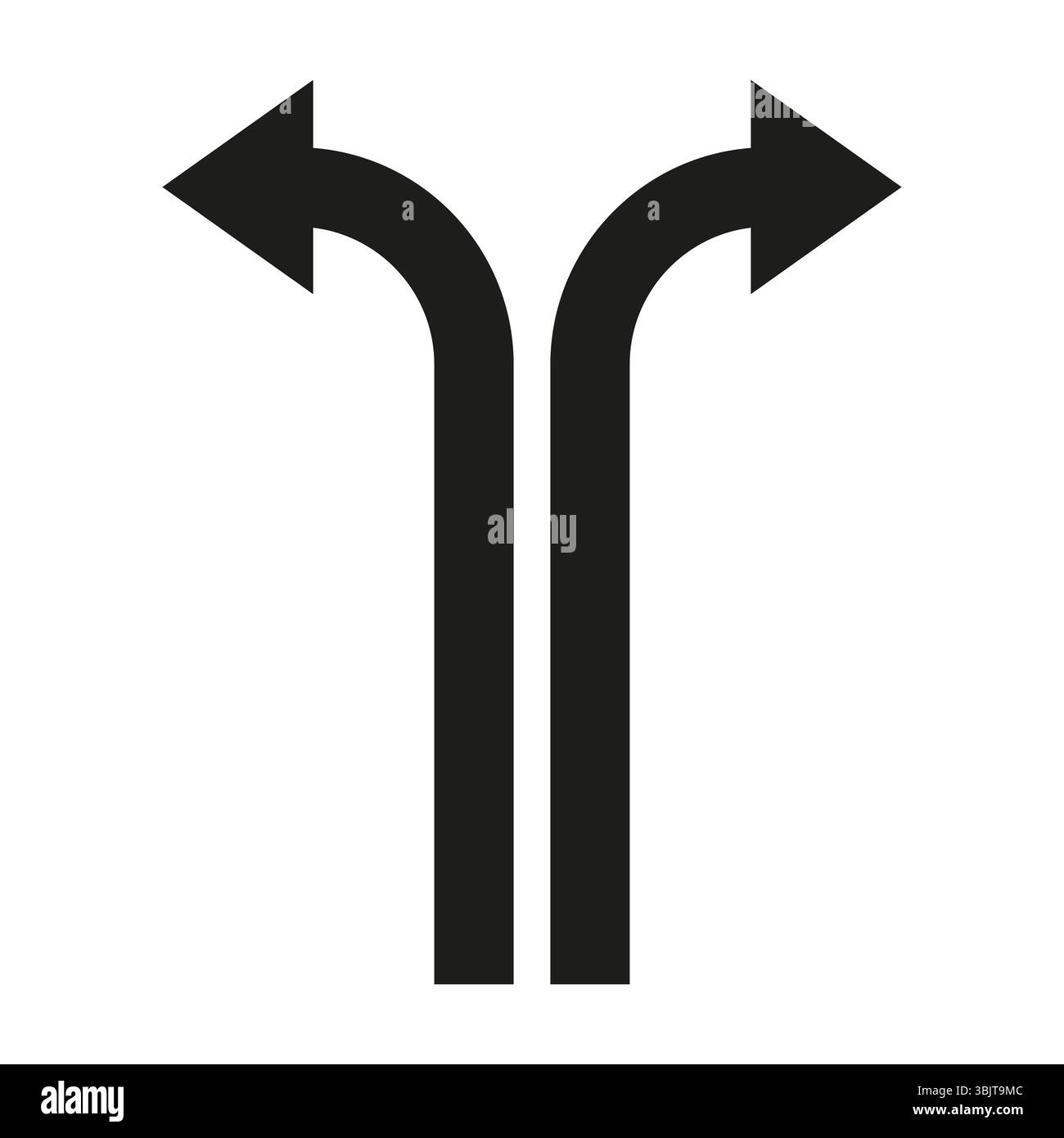 Split arrow icon. Double turn symbol. Vector fork shape. Road ...