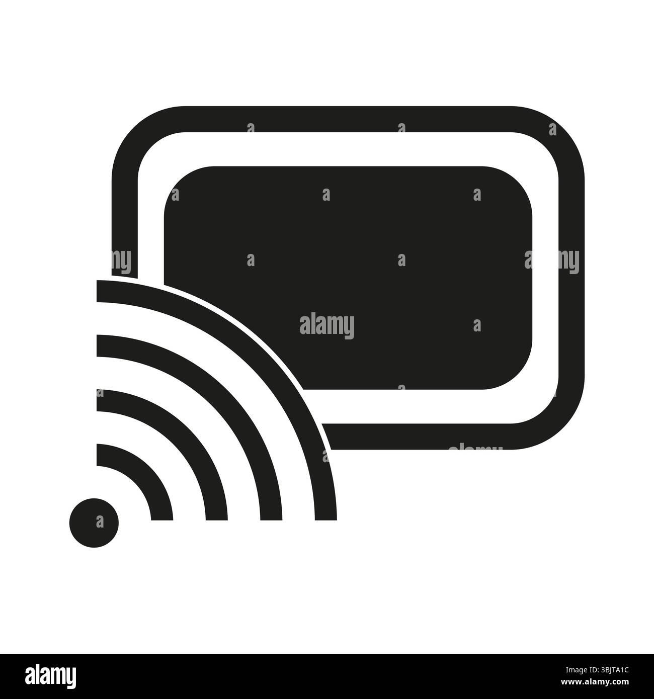 Broadcast screen icon. Signal wave vector. Black communication shape. Rounded display form. Stock Vector