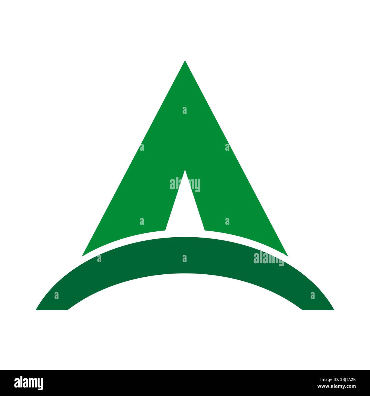 Green triangle icon. Abstract direction symbol. Sharp arrow shape. Vector minimal design. Stock Vector